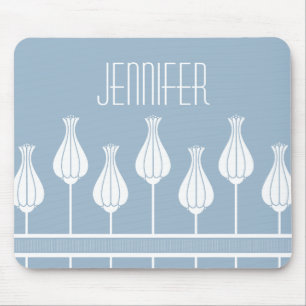 Lichtblauwe Art Deco bloemmotief muismat