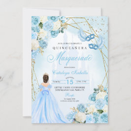 Lichtblauwe Assepoester Masquerade Quinceanera Kaart