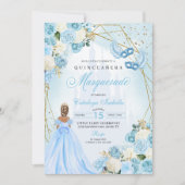 Lichtblauwe Assepoester Masquerade Quinceanera Kaart (Voorkant)