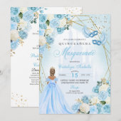 Lichtblauwe Assepoester Masquerade Quinceanera Kaart (Voorkant / Achterkant)