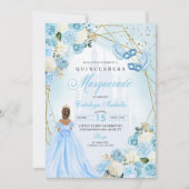 Lichtblauwe Assepoester Masquerade Quinceanera Kaart (Voorkant)