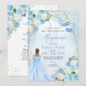 Lichtblauwe Assepoester Masquerade Quinceanera Kaart (Voorkant / Achterkant)