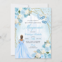 Lichtblauwe Assepoester Masquerade Quinceanera Kaart