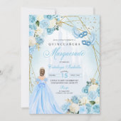 Lichtblauwe Assepoester Masquerade Quinceanera Kaart (Voorkant)
