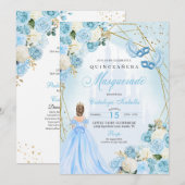 Lichtblauwe Assepoester Masquerade Quinceanera Kaart (Voorkant / Achterkant)