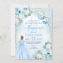 Lichtblauwe Assepoester Masquerade Quinceanera Kaart
