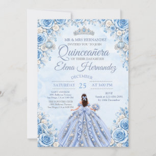 Lichtblauwe Assepoester Quinceañera Uitnodiging