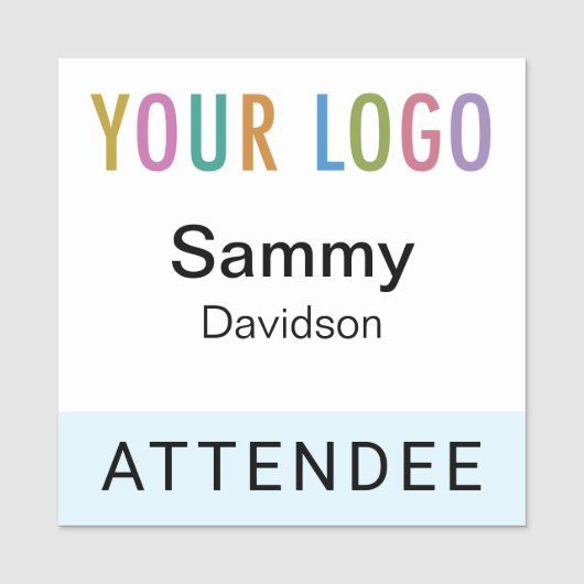 Lichtblauwe Attendee Badge met Logo Square Nametag (Voorkant)
