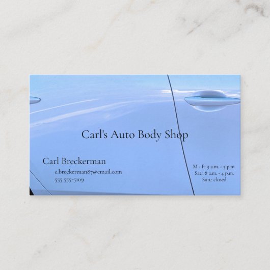 Lichtblauwe autodeur visitekaartje (Voorkant)