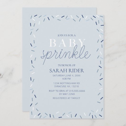 Lichtblauwe Baby Sprinkle Shower Invitation Kaart (Voorkant / Achterkant)