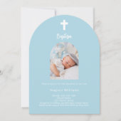 Lichtblauwe babyjongen foto boog Doopsel Kaart (Voorkant)