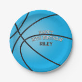 Lichtblauwe basketbal Happy Birthday Naam Papieren Bordje (Voorkant)