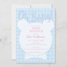 Lichtblauwe Beer met strik Oh Baby Shower Uitnodig