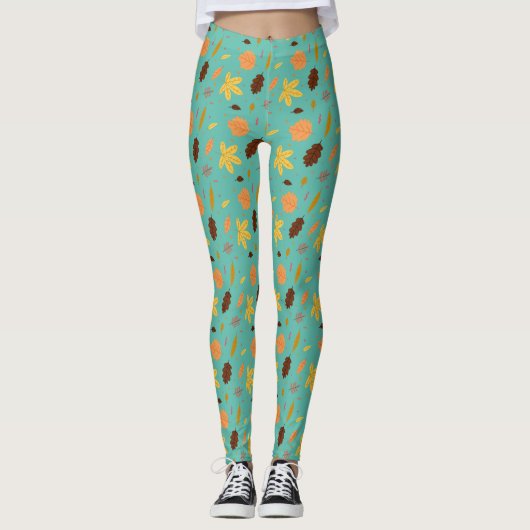 Lichtblauwe Bladprint Leggings | Dames Mode (Voorkant)