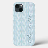 Lichtblauwe bloemblaadjes gebreid patroon Case-Mate iPhone case (Achterkant)