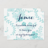 Lichtblauwe bloemen bruidsmeisje uitnodiging briefkaart (Voorkant / Achterkant)