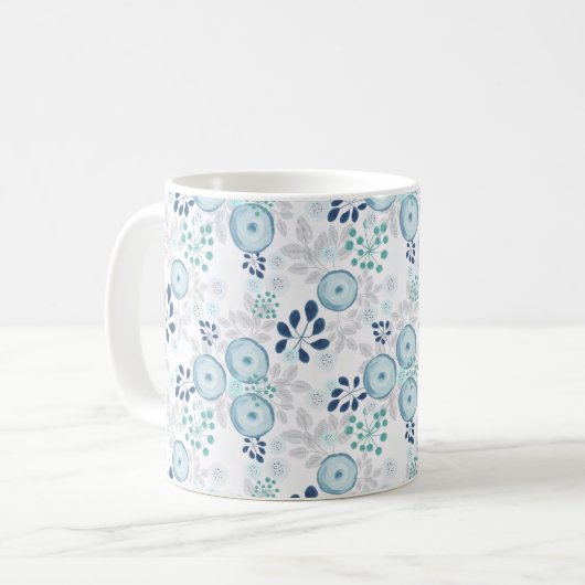 Lichtblauwe bloemen koffiemok (Voorkant links)