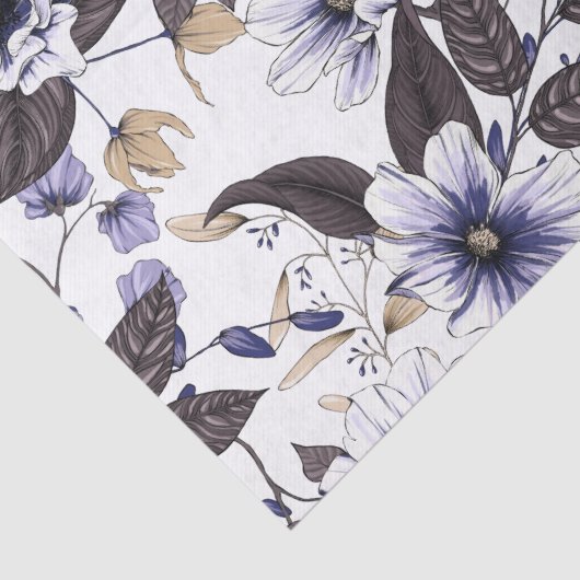 Lichtblauwe bloemen met groene bladeren naadloos tissuepapier (Detail)