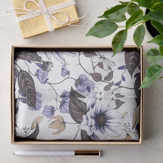 Lichtblauwe bloemen met groene bladeren naadloos tissuepapier (Geschenk)