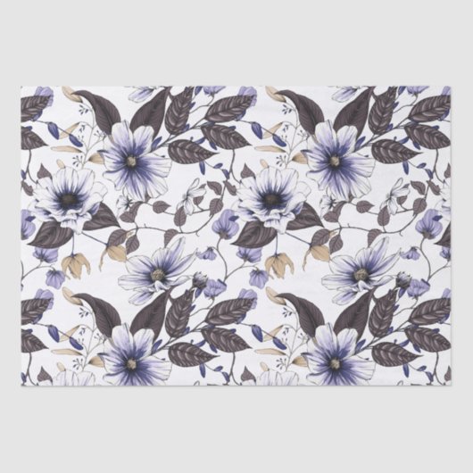 Lichtblauwe bloemen met groene bladeren naadloos tissuepapier (Voorkant)