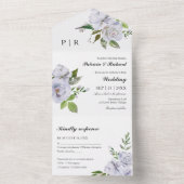 Lichtblauwe bloemen monogram Elegante bruiloft All In One Uitnodiging (Binnen)