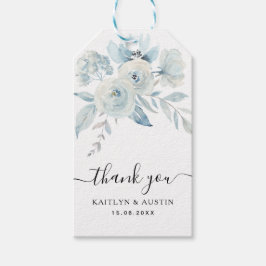 Lichtblauwe bloemenbruiloft cadeau labels cadeaulabel