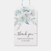 Lichtblauwe bloemenbruiloft cadeau labels cadeaulabel (Achterkant)