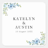 Lichtblauwe bloemenbruiloft vierkante sticker (Voorkant)