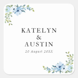 Lichtblauwe bloemenbruiloft vierkante sticker
