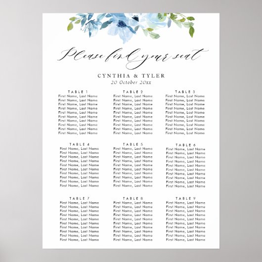Lichtblauwe bloemenbruiloft zitgrafiek poster (Voorkant)