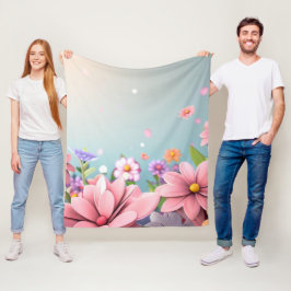 Lichtblauwe bloemenfleece deken