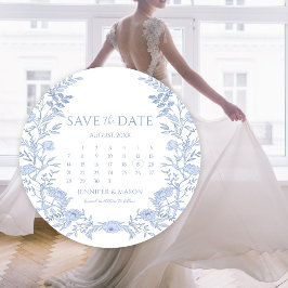 Lichtblauwe bloemenkalender Bewaar de datumcirkel Kaart