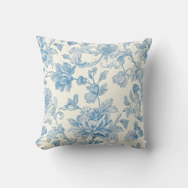 Lichtblauwe bloemensjabloon in Chinese stijl Kussen (Voorkant)