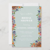 Lichtblauwe bloemetuin Boho Chic bruiloftsfeest Kaart (Voorkant)