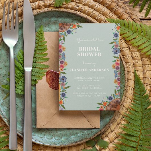 Lichtblauwe bloemetuin Boho Chic bruiloftsfeest Kaart