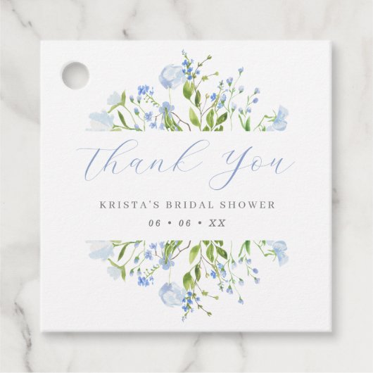 Lichtblauwe Bloemige Bruidsborrel Dank Je Bedankjes Labels (Voorkant)