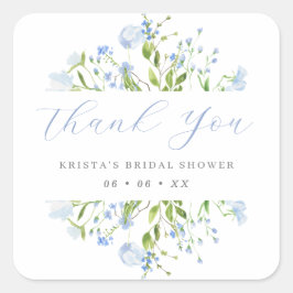 Lichtblauwe Bloemige Bruidsborrel Dank Je Vierkante Sticker