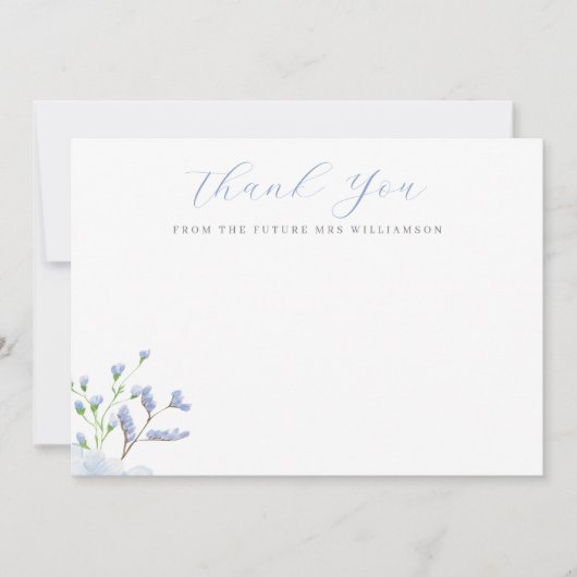 Lichtblauwe bloemige bruidsmeisjesfeest plat kaart (Voorkant)