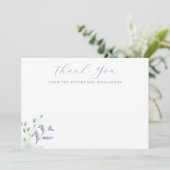 Lichtblauwe bloemige bruidsmeisjespicknick plat bedankkaart (Staand voorkant)