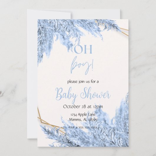 Lichtblauwe Boho Baby Shower Uitnodiging (Voorkant)