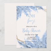 Lichtblauwe Boho Baby Shower Uitnodiging (Voorkant / Achterkant)