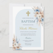 Lichtblauwe boho bloemendoop kaart (Voorkant)