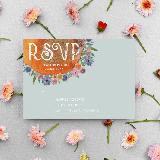 Lichtblauwe Boho Waterverf Wildflower bruiloft RSVP Kaartje