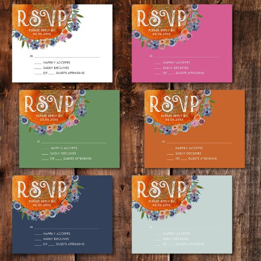 Lichtblauwe Boho Waterverf Wildflower bruiloft RSVP Kaartje