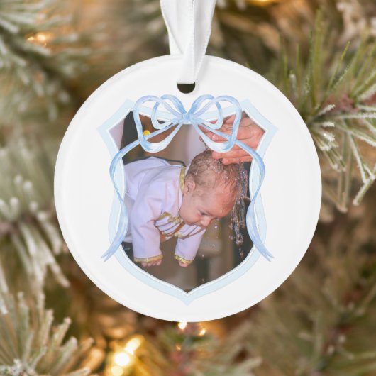 Lichtblauwe boog Crest Doop foto Ornament (Boom)