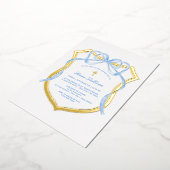 Lichtblauwe boog gouden kam doop folie uitnodiging (Gedraaid)