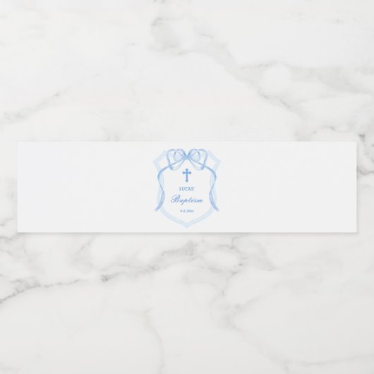 Lichtblauwe boog kam doop waterfles etiket (Enkel label)