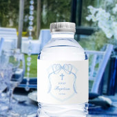 Lichtblauwe boog kam doop waterfles etiket