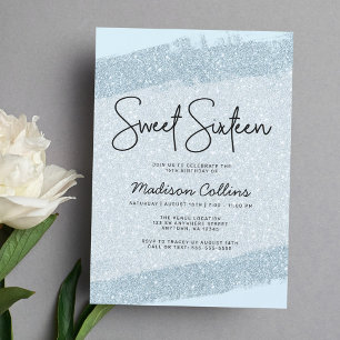 Lichtblauwe Borstel Glitter Sweet 16 Kaart