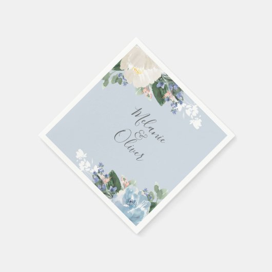 Lichtblauwe Botanische Bloemen Bruiloft Servetten (Hoek)